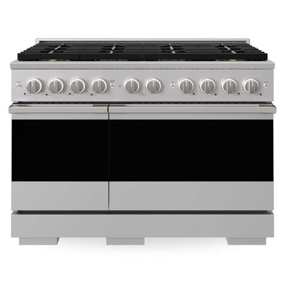 ZLINE Marino 48-Inch 6.7 cu. ft. Dual Fuel Range, 8 Brass Burner DuoPro™ Cooktop, Double Oven, Convection Oven, Reversible Griddle, Stainless Steel, PMDR48