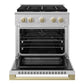 ZLINE Autograph 30 in. 4.2 cu. ft. Marino Dual Fuel Range with 4 Burner DuoPro™ Cooktop and Electric Convection Oven in Stainless Steel and Champagne Bronze Accents, PMDRZ-30-CB - Front View with Oven Door Open