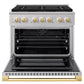 ZLINE Marino Autograph Edition 36-Inch 5.2 cu. ft. Dual Fuel Range, 6 Brass Burner DuoPro™ Cooktop, Convection Oven, Stainless Steel with Polished Gold Accents, PMDRZ-36-G