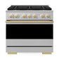 ZLINE Marino Autograph Edition 36-Inch 5.2 cu. ft. Dual Fuel Range, 6 Brass Burner DuoPro™ Cooktop, Convection Oven, Stainless Steel with Polished Gold Accents, PMDRZ-36-G