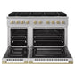ZLINE Autograph 48 in. 6.7 cu. ft. Marino Dual Fuel Range with 8 Burner DuoPro™ Cooktop and Dual Ovens in Stainless Steel and Champagne Bronze Accents, PMDRZ-48-CB - Front View with Oven Door Open
