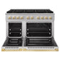 ZLINE Marino Autograph Edition 48-Inch 6.7 cu. ft. Dual Fuel Range, 8 Brass Burner DuoPro™ Cooktop, Double Oven, Convection Oven, Reversible Griddle, Stainless Steel with Polished Gold Accents, PMDRZ-48-G
