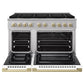 ZLINE Autograph 48 in. 6.7 cu. ft. Marino Dual Fuel Range with 8 Burner DuoPro™ Cooktop and Dual Ovens with White Matte Doors and Champagne Bronze Accents, PMDRZ-WM-48-CB - Front View with Oven Door Open