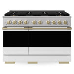 ZLINE Autograph 48 in. 6.7 cu. ft. Marino Dual Fuel Range with 8 Burner DuoPro™ Cooktop and Dual Ovens with White Matte Doors and Champagne Bronze Accents, PMDRZ-WM-48-CB - Front View