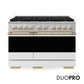 ZLINE Autograph 48 in. 6.7 cu. ft. Marino Dual Fuel Range with 8 Burner DuoPro™ Cooktop and Dual Ovens with White Matte Doors and Polished Gold Accents, PMDRZ-WM-48-G - Front Hero View with Logo