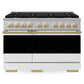 ZLINE Autograph 48 in. 6.7 cu. ft. Marino Dual Fuel Range with 8 Burner DuoPro™ Cooktop and Dual Ovens with White Matte Doors and Polished Gold Accents, PMDRZ-WM-48-G - Front View