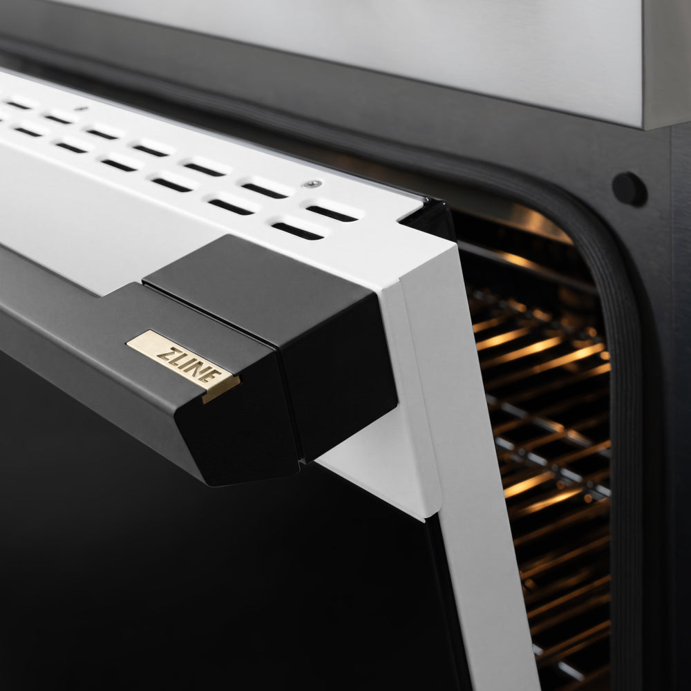 ZLINE Autograph 48 in. 6.7 cu. ft. Marino Dual Fuel Range with 8 Burner DuoPro™ Cooktop and Dual Ovens with White Matte Doors and Matte Black Accents, PMDRZ-WM-48-MB - Handle Detail