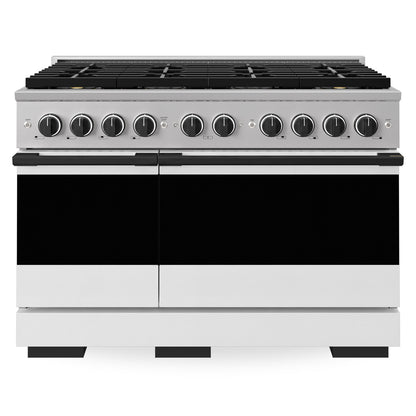 ZLINE Autograph 48 in. 6.7 cu. ft. Marino Dual Fuel Range with 8 Burner DuoPro™ Cooktop and Dual Ovens with White Matte Doors and Matte Black Accents, PMDRZ-WM-48-MB - Front View