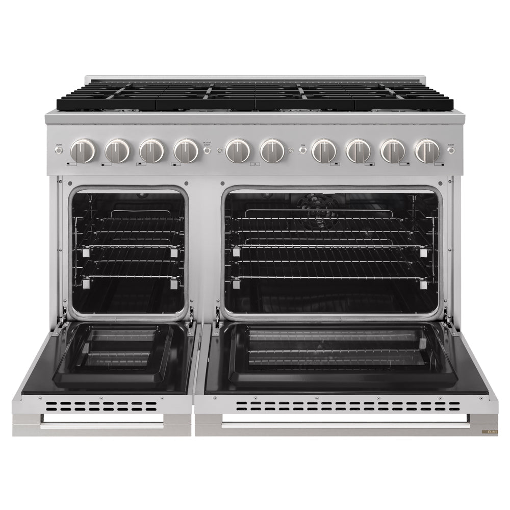 ZLINE Marino 48-Inch 6.7 cu. ft. Dual Fuel Range, 8 Burners, Double Oven, Convection Oven, Reversible Griddle, Stainless Steel, MDR48