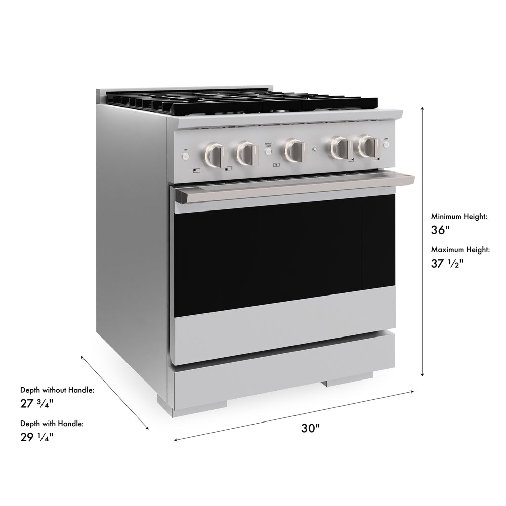 ZLINE Marino 30-Inch 4.2 cu. ft. Gas Range, 4 Brass Burners, Convection Oven, Stainless Steel, MGR-BR-30