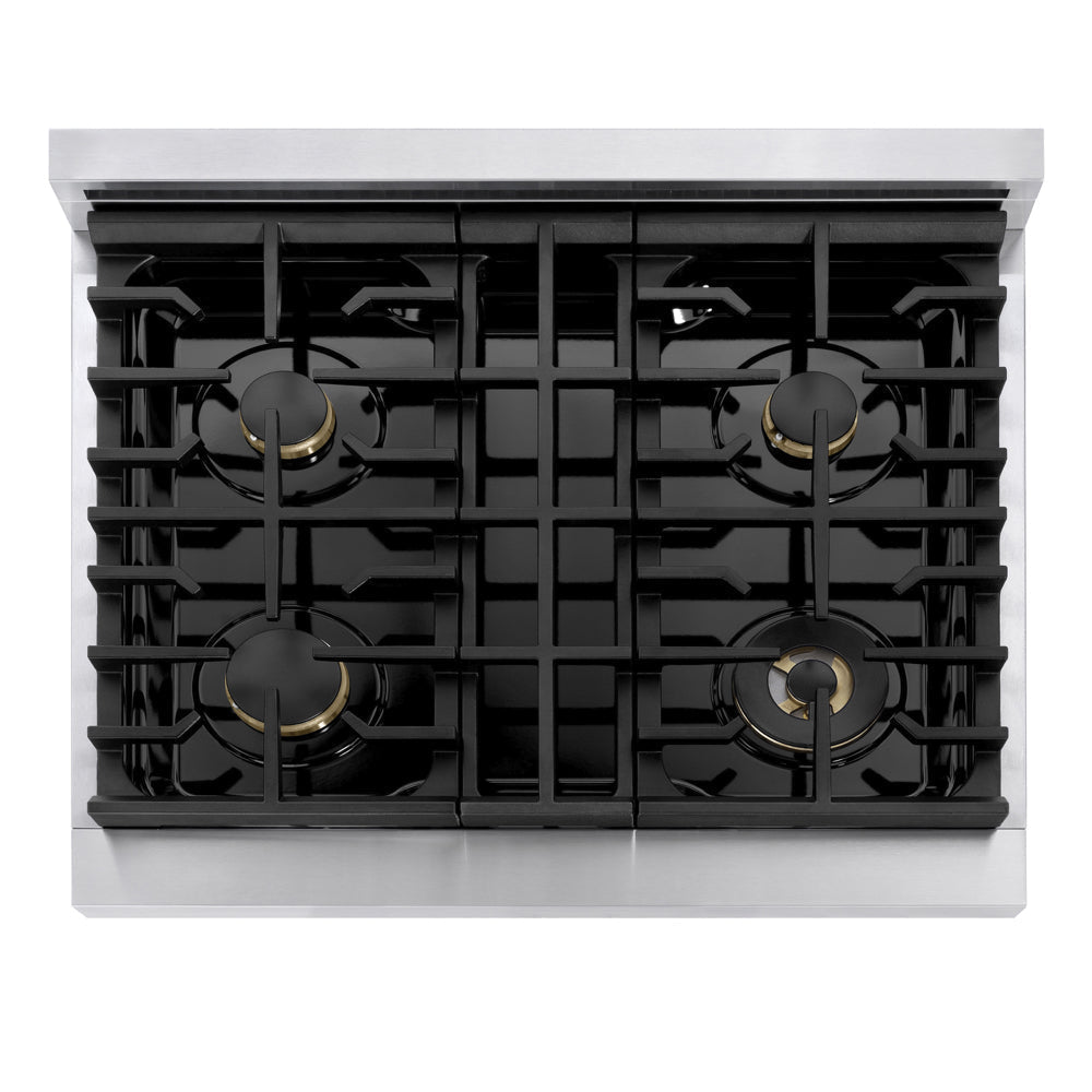 ZLINE Marino 30-Inch 4.2 cu. ft. Gas Range, 4 Brass Burners, Convection Oven, Stainless Steel, MGR-BR-30