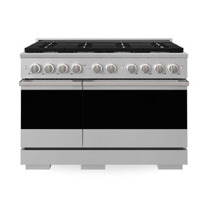 ZLINE Marino 48-Inch 6.7 cu. ft. Gas Range, 8 Brass Burners, Double Oven, Convection Oven, Reversible Griddle, Stainless Steel, MGR-BR-48