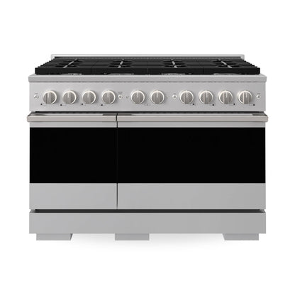 ZLINE Marino 48-Inch 6.7 cu. ft. Gas Range, 8 Brass Burners, Double Oven, Convection Oven, Reversible Griddle, Stainless Steel, MGR-BR-48