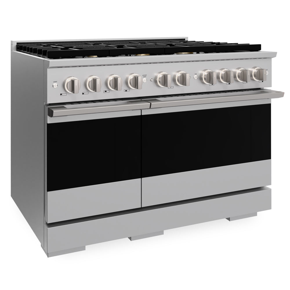 ZLINE Marino 48-Inch 6.7 cu. ft. Gas Range, 8 Brass Burners, Double Oven, Convection Oven, Reversible Griddle, Stainless Steel, MGR-BR-48