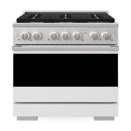 ZLINE Marino 36-Inch 5.2 cu. ft. Gas Range, 6 Burners, Convection Oven, Stainless Steel with White Matte Door, MGR-WM-36