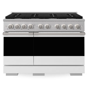 ZLINE Marino 48-Inch 6.7 cu. ft. Gas Range, 8 Burners, Double Oven, Convection Oven, Reversible Griddle, Stainless Steel with White Matte Door, MGR-WM-48