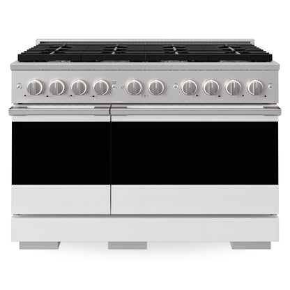 ZLINE Marino 48-Inch 6.7 cu. ft. Gas Range, 8 Burners, Double Oven, Convection Oven, Reversible Griddle, Stainless Steel with White Matte Door, MGR-WM-48