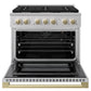 ZLINE Marino Autograph Edition 36-Inch 5.2 cu. ft. Gas Range, 6 Brass Burners, Convection Oven, Stainless Steel with Champagne Bronze Accents, MGRZ-36-CB
