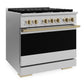 ZLINE Marino Autograph Edition 36-Inch 5.2 cu. ft. Gas Range, 6 Brass Burners, Convection Oven, Stainless Steel with Champagne Bronze Accents, MGRZ-36-CB