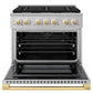 ZLINE Marino Autograph Edition 36-Inch 5.2 cu. ft. Gas Range, 6 Brass Burners, Convection Oven, Stainless Steel with Polished Gold Accents, MGRZ-36-G