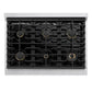 ZLINE Marino Autograph Edition 36-Inch 5.2 cu. ft. Gas Range, 6 Brass Burners, Convection Oven, Stainless Steel with Polished Gold Accents, MGRZ-36-G