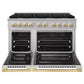 ZLINE Marino Autograph Edition 48-Inch 6.7 cu. ft. Gas Range, 8 Brass Burners, Double Oven, Convection Oven, Reversible Griddle, Stainless Steel with Polished Gold Accents, MGRZ-48-G
