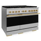 ZLINE Marino Autograph Edition 48-Inch 6.7 cu. ft. Gas Range, 8 Brass Burners, Double Oven, Convection Oven, Reversible Griddle, Stainless Steel with Polished Gold Accents, MGRZ-48-G