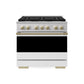 ZLINE Marino Autograph Edition 36-Inch 5.2 cu. ft. Gas Range, 6 Brass Burners, Convection Oven, Stainless Steel with White Matte Door and Champagne Bronze Accents, MGRZ-WM-36-CB