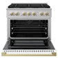 ZLINE Marino Autograph Edition 36-Inch 5.2 cu. ft. Gas Range, 6 Brass Burners, Convection Oven, Stainless Steel with White Matte Door and Champagne Bronze Accents, MGRZ-WM-36-CB