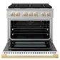 ZLINE Marino Autograph Edition 36-Inch 5.2 cu. ft. Gas Range, 6 Brass Burners, Convection Oven, Stainless Steel with White Matte Door and Polished Gold Accents, MGRZ-WM-36-G