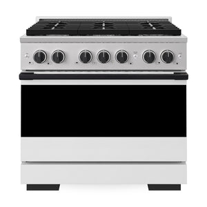 ZLINE Marino Autograph Edition 36-Inch 5.2 cu. ft. Gas Range, 6 Brass Burners, Convection Oven, Stainless Steel with White Matte Door and Matte Black Accents, MGRZ-WM-36-MB