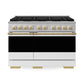 ZLINE Marino Autograph Edition 48-Inch 6.7 cu. ft. Gas Range, 8 Brass Burners, Double Oven, Convection Oven, Reversible Griddle, Stainless Steel with White Matte Door and Polished Gold Accents, MGRZ-WM-48-G