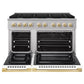 ZLINE Marino Autograph Edition 48-Inch 6.7 cu. ft. Gas Range, 8 Brass Burners, Double Oven, Convection Oven, Reversible Griddle, Stainless Steel with White Matte Door and Polished Gold Accents, MGRZ-WM-48-G