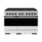 ZLINE Marino Autograph Edition 48-Inch 6.7 cu. ft. Gas Range, 8 Brass Burners, Double Oven, Convection Oven, Reversible Griddle, Stainless Steel with White Matte Door and Matte Black Accents, MGRZ-WM-48-MB