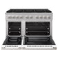ZLINE 48 in. 6.7 cu. ft. Marino Gas Range with 8 Burner DuoPro™ Cooktop and Dual Ovens with White Matte Doors, PMGR-WM-48 - Front View with Oven Door Open