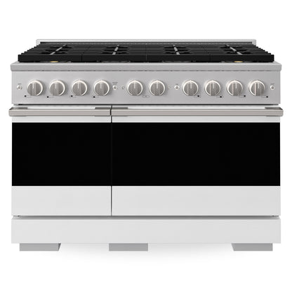 ZLINE 48 in. 6.7 cu. ft. Marino Gas Range with 8 Burner DuoPro™ Cooktop and Dual Ovens with White Matte Doors, PMGR-WM-48 - Front View