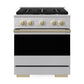 ZLINE Autograph 30 in. 4.2 cu. ft. Marino Gas Range with 4 Burner DuoPro™ Cooktop and Gas Oven in Stainless Steel and Champagne Bronze Accents, PMGRZ-30-CB - Front View