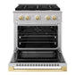 ZLINE Marino Autograph Edition 30-Inch 4.2 cu. ft. Gas Range, 4 Brass Burner DuoPro™ Cooktop, Convection Oven, Stainless Steel with Polished Gold Accents, PMGRZ-30-G