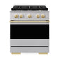 ZLINE Marino Autograph Edition 30-Inch 4.2 cu. ft. Gas Range, 4 Brass Burner DuoPro™ Cooktop, Convection Oven, Stainless Steel with Polished Gold Accents, PMGRZ-30-G