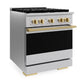 ZLINE Marino Autograph Edition 30-Inch 4.2 cu. ft. Gas Range, 4 Brass Burner DuoPro™ Cooktop, Convection Oven, Stainless Steel with Polished Gold Accents, PMGRZ-30-G