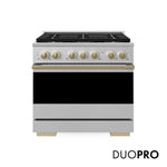 ZLINE Autograph 36 in. 5.2 cu. ft. Marino Gas Range with 6 Burner DuoPro™ Cooktop and Gas Oven in Stainless Steel and Champagne Bronze Accents, PMGRZ-36-CB - Front Hero View with Logo