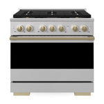 ZLINE Autograph 36 in. 5.2 cu. ft. Marino Gas Range with 6 Burner DuoPro™ Cooktop and Gas Oven in Stainless Steel and Champagne Bronze Accents, PMGRZ-36-CB - Front View