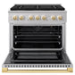 ZLINE Marino Autograph Edition 36-Inch 5.2 cu. ft. Gas Range, 6 Brass Burner DuoPro™ Cooktop, Convection Oven, Stainless Steel with Polished Gold Accents, PMGRZ-36-G