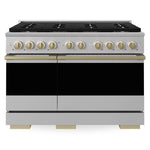 ZLINE Autograph 48 in. 6.7 cu. ft. Marino Gas Range with 8 Burner DuoPro™ Cooktop and Dual Ovens in Stainless Steel and Champagne Bronze Accents, PMGRZ-48-CB - Front View