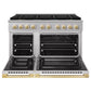 ZLINE Marino Autograph Edition 48-Inch 6.7 cu. ft. Gas Range, 8 Brass Burner DuoPro™ Cooktop, Double Oven, Convection Oven, Reversible Griddle, Stainless Steel with Polished Gold Accents, PMGRZ-48-G