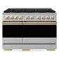 ZLINE Marino Autograph Edition 48-Inch 6.7 cu. ft. Gas Range, 8 Brass Burner DuoPro™ Cooktop, Double Oven, Convection Oven, Reversible Griddle, Stainless Steel with Polished Gold Accents, PMGRZ-48-G