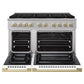 ZLINE Autograph 48 in. 6.7 cu. ft. Marino Gas Range with 8 Burner DuoPro™ Cooktop and Dual Ovens with White Matte Doors and Champagne Bronze Accents, PMGRZ-WM-48-CB - Front View with Oven Door Open