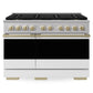 ZLINE Autograph 48 in. 6.7 cu. ft. Marino Gas Range with 8 Burner DuoPro™ Cooktop and Dual Ovens with White Matte Doors and Champagne Bronze Accents, PMGRZ-WM-48-CB - Front View