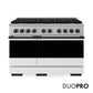 ZLINE Autograph 48 in. 6.7 cu. ft. Marino Gas Range with 8 Burner DuoPro™ Cooktop and Dual Ovens with White Matte Doors and Matte Black Accents, PMGRZ-WM-48-MB - Front Hero View with Logo