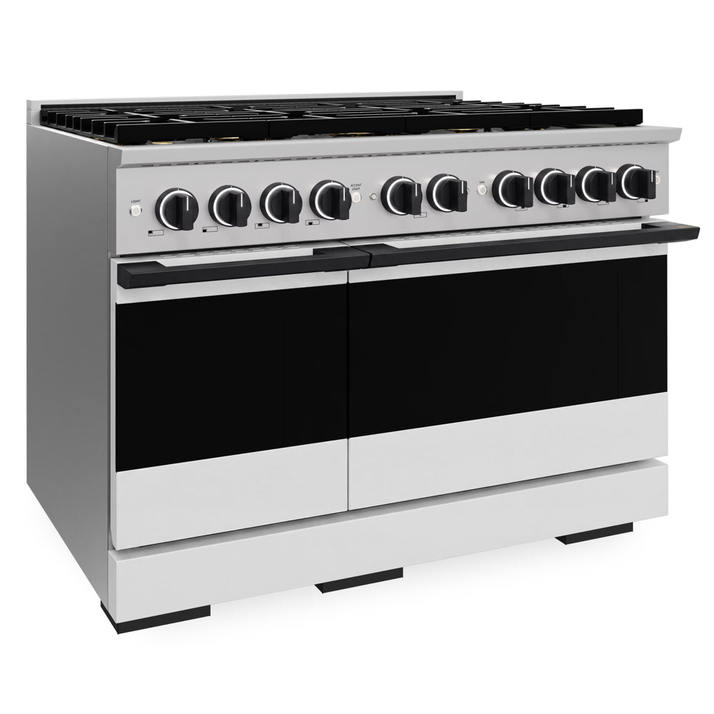 ZLINE Autograph 48 in. 6.7 cu. ft. Marino Gas Range with 8 Burner DuoPro™ Cooktop and Dual Ovens with White Matte Doors and Matte Black Accents, PMGRZ-WM-48-MB - Side View